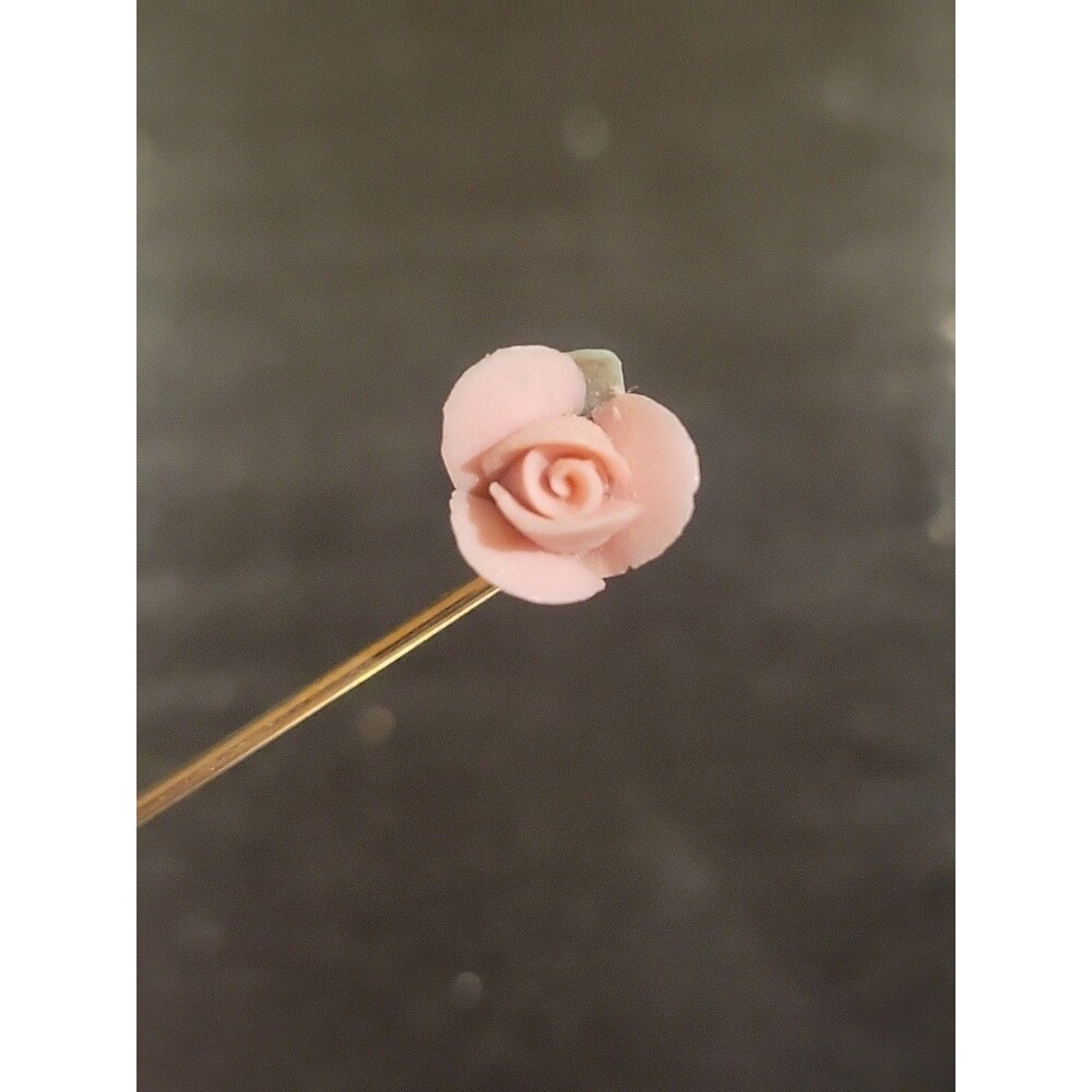 VTG Gold Tone Ceramic Flower Rose Pink Stick Pin 1.5" Fashion Jewelry